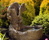 FROGS ON GARDEN STUMP FOUNTAIN